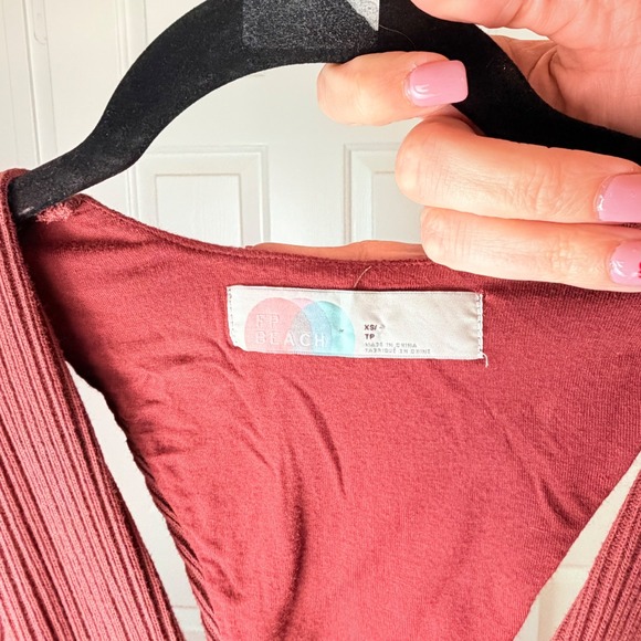 Free People Beach Ribbed Deep V Cutout Midi Dress Red XS - Picture 4 of 5